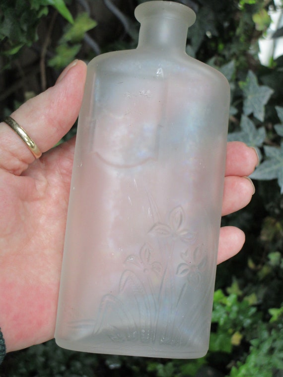 Vintage Tall Frosted Floral Glass Bottle - image 9