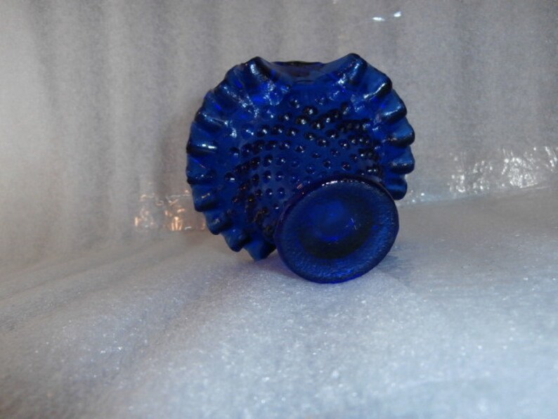 Cobalt Blue Hobnail Glass Basket Ruffled Lip Blue Glass Hobnail Glass Handle Basket image 2