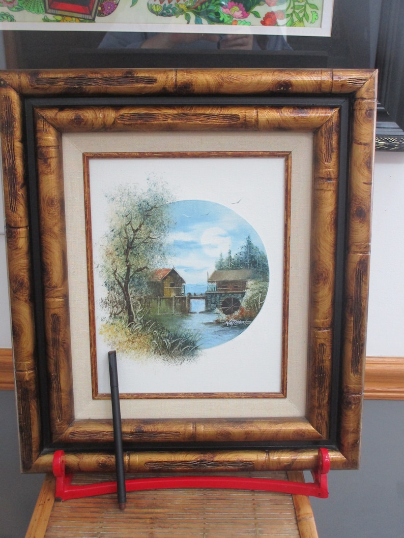 Oil Painting on Canvas Framed Singed Nathan Waterfall Landscape