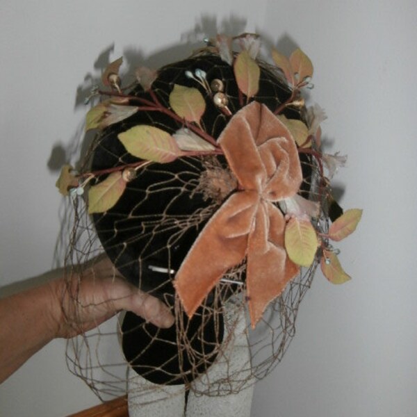 Womens Hat Floral Velvet Netting Hat ~ Light weight ~Adjustable for Different Looks Womens Vintage HAT