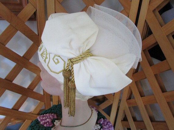 Whittall & Shon Designer Hat White with Gold Trim… - image 3