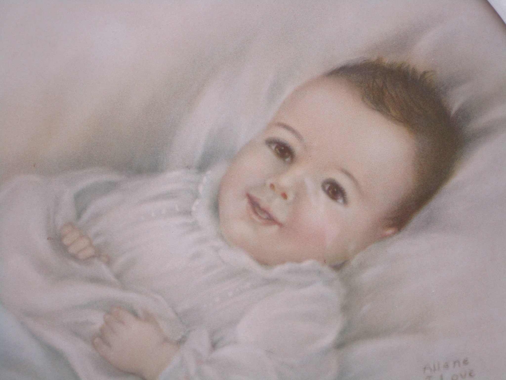Antique Darling Awake Baby Picture by Allene J. Love Oval