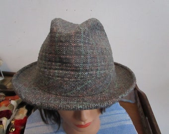 Vintage Tweed Plaid Fedora Classic Men’s - Size 7 1/8  Medium Union Made USA