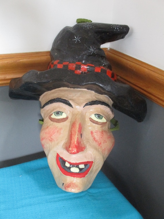Halloween Witch Paper Mache Mask Vintage Halloween
