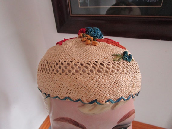 Wicker Weaved with Straw Flowers  Beanie Cap Hat. - image 2