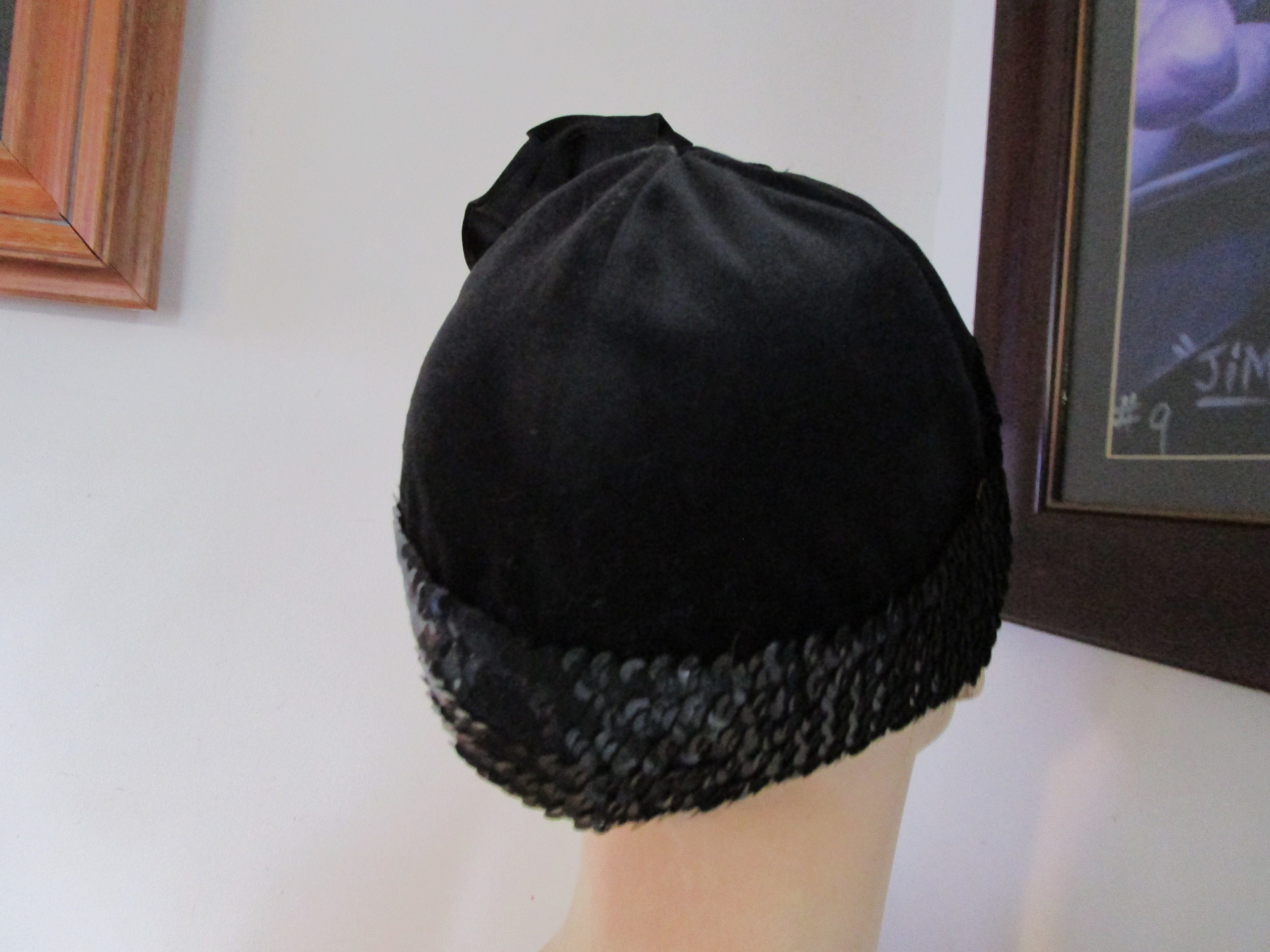 Vintage Black Stretchy Shiny Sequin Cap Hat Beanie OSFM - Etsy display picture 2