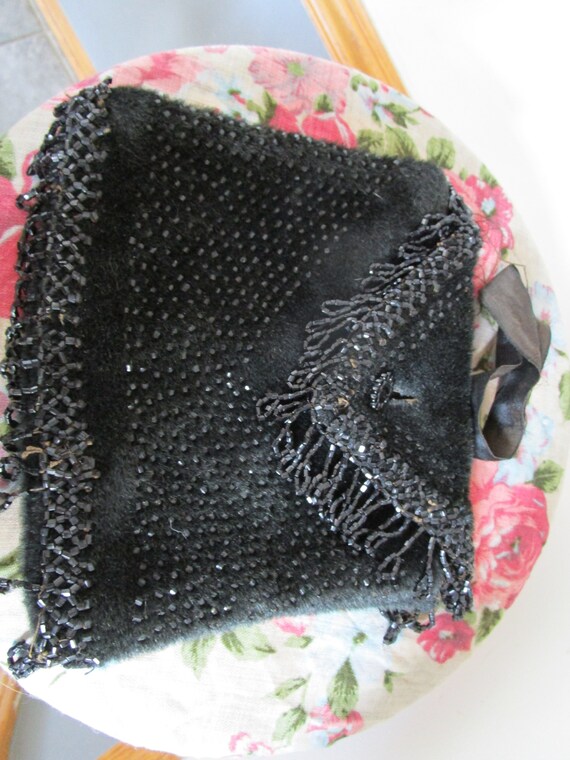 Antique Jet Black Mohair Handmade Beaded Handbag.… - image 9