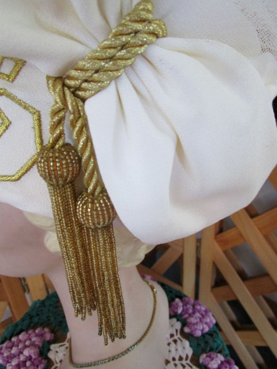 Whittall & Shon Designer Hat White with Gold Trim… - image 2