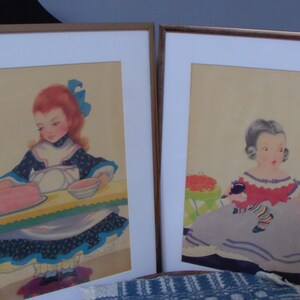 Fern Bisel Peat Framed Nursery Print Collection, 1930s Girl Illustrations