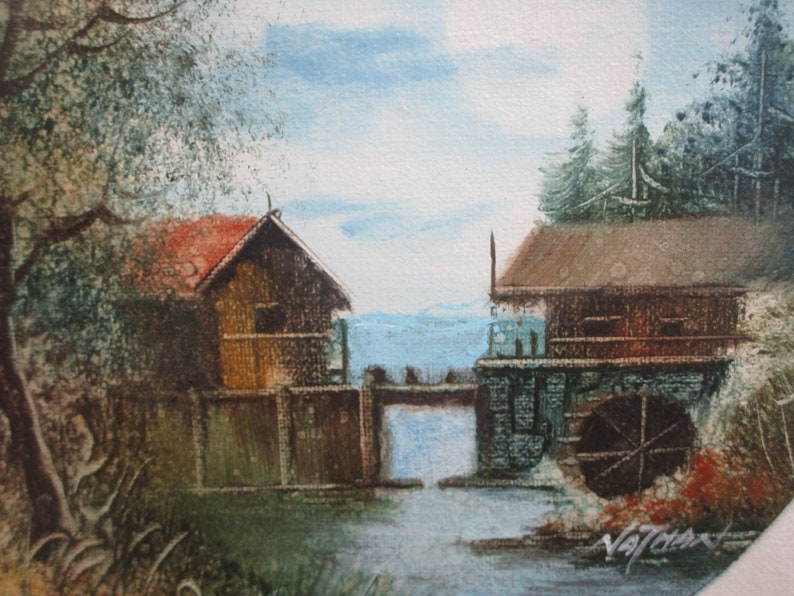 Oil Painting on Canvas Framed Singed Nathan Waterfall Landscape