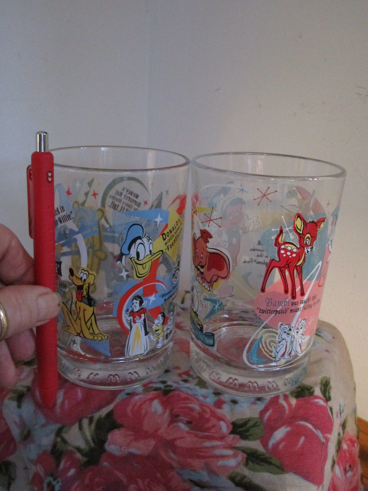 Vintage Disney Glasses Two Different Scenes Set of 2 Mcdonalds Walt Disney  100th Anniversary Drinking Glasses 