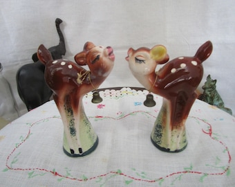 50's Fawns with Bell Collars Salt & Pepper Shakers Stored Never Used