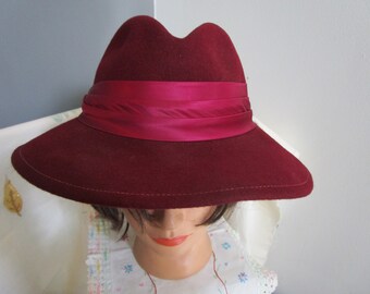 Vintage Geo. W. Bollman & Co. Gray Wool Felt Fedora Hat with Burgundy Trim Vintage geo bollman 100% - Gem main image 3