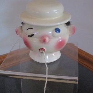 Face Winking Eye Man Vintage Ceramic String Holder Head Face by Elsa