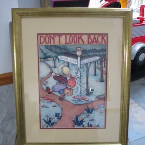 1996 Mary Engelbreit &quot;Don&#39;t Look Back&quot; Framed Poster.