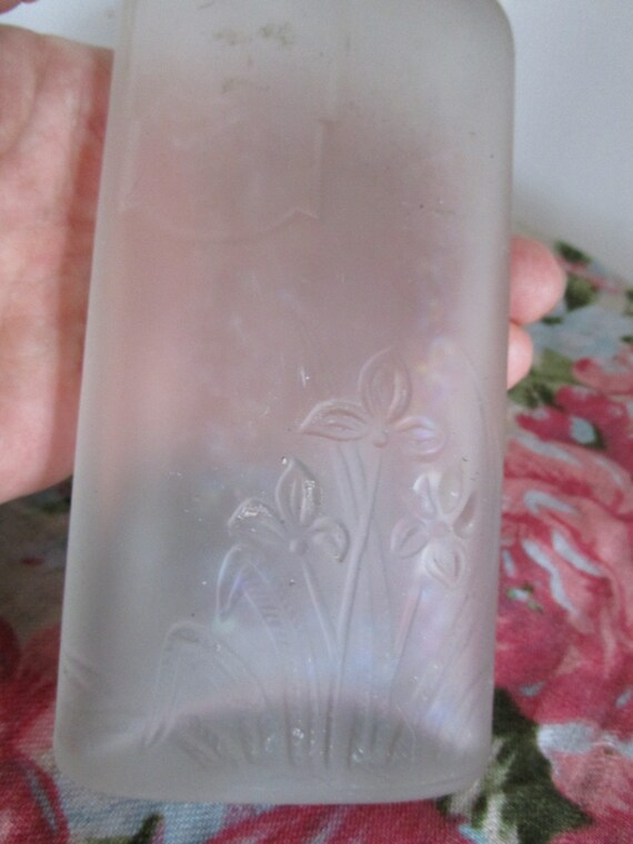 Vintage Tall Frosted Floral Glass Bottle - image 4