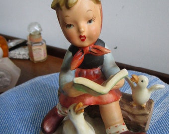 Vintage Nikoniko EW Hand Painted Little Girl Singing to her Ducks Figurine Japan