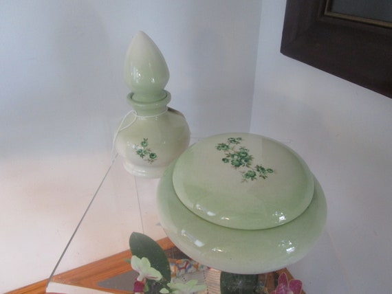 Two  Piece Green Floral  Ceramic Vanity Set - image 1