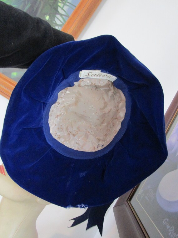 Royal Blue Sauve Floppy Velvet Bucket Women's Hat - image 4
