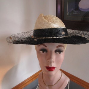 Womens Hat Black & White Adolfo Hat Womens Vintage Hat image 4