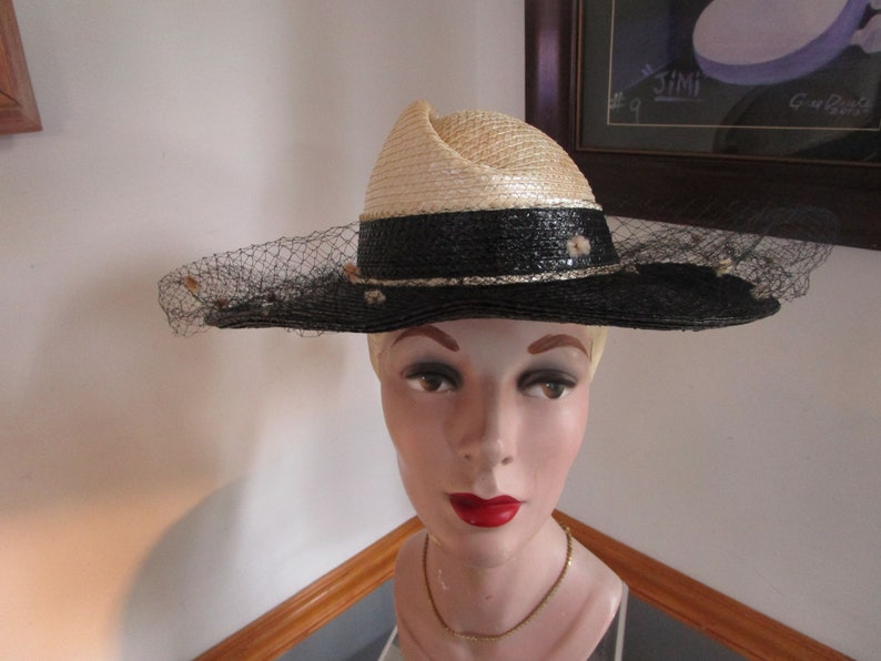 Womens Hat Black & White Adolfo Hat Womens Vintage Hat image 4