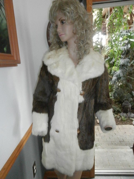 Womens Fur  Brown & White Genuine  Rabbit Fur Plus