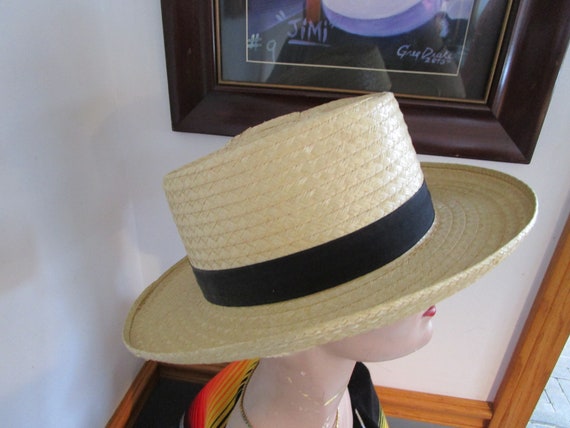 Men's  Straw Fedora  Boater Hat Medium Vintage St… - image 4
