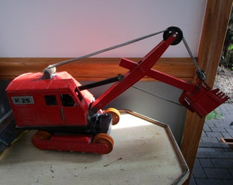 1960's Alps K-25 Tracked Power Shovel Crane Vintage Tin Toy Japan