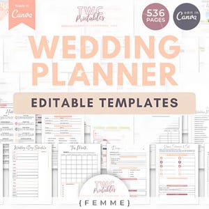 Wedding Planner canva templat / Pagine stampabili per Wedding Planner / Informazioni Wedding Planner /  FEMME Grafica Planner PDF