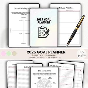 2025 Goal Planner Printable | Set, Track & Achieve Your Goals for the Year | Digital Download,  Weekly Planner, Self-Improvement Tool.