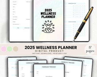 2025 Wellness Planer | Gesundheits-Tracker, Self-Care Journal (Digitaler Download)