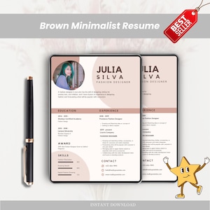 Brown Minimalist Resume Template, Clean Professional CV, Modern Resume Design, Editable Resume, Job Application Template, Job Resume Design