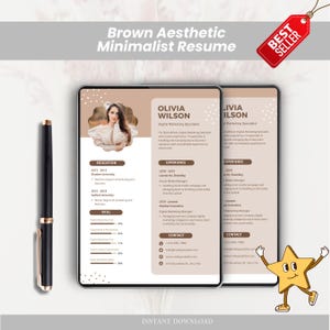 Brown Aesthetic Minimalist Resume Template, Clean Professional CV, Modern Resume Design, Editable Resume, Job Application Template