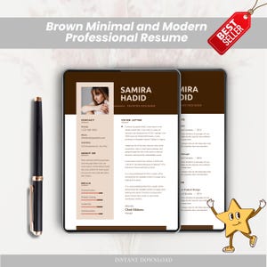 Brown Minimal and Modern Professional Resume Template, Clean Professional CV, Modern Resume Design, Job Application Template