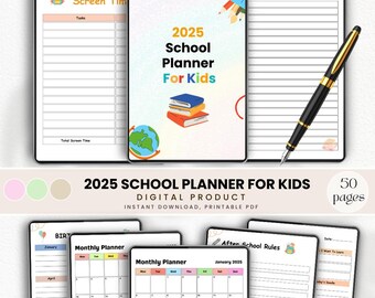 2025 School Planner for Kids | Homework & Study Tracker (Digital Download)