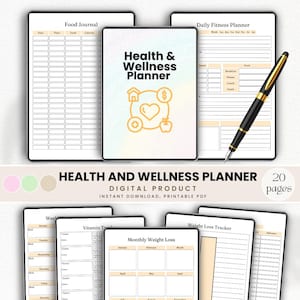 Health and Wellness Planner | Printable Wellness Tracker, Daily Goals & Habit Log | Digital Download for Health, Fitness, Self Care