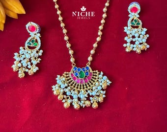 Collier et boucles d'oreilles Kundan Jadau : parure de mariage indien