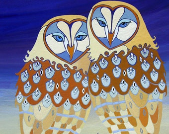 Barred Owls, Original Owl Painting, Owl Couple Painting, Owl Painting, Purple and Brown Owl Painting