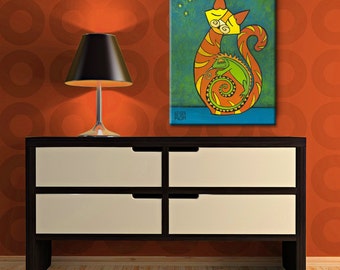 Iguana Love You Cat  (Painting of Orange Cat with Lizard) many sizes available