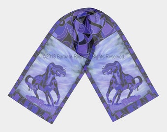 Black Horse Scarf, Purple Horse Scarf,  Colorful Horse Scarf, Black Andalusian Horse Scarf, Friesian Scarf
