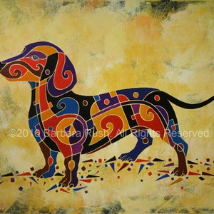 Dachshund Abstract Dog Pet Animal Painting, Colorful Wall Art Framed Canvas Poster Print, Home Office Room Decor Gifts, Wiener Dog