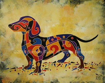 Dachshund Abstract Dog Pet Animal Painting, Colorful Wall Art Framed Canvas Poster Print, Home Office Room Decor Gifts, Wiener Dog