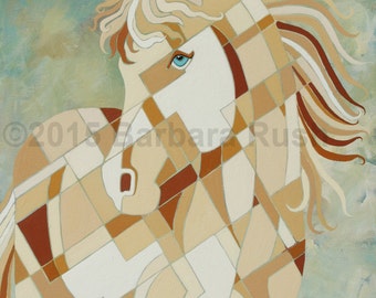 Horse Art, Contemporary Horse Art, Equestrian Gift, Palamino Horse Painting, White Horse Painting, Original Horse Acrylic Painting