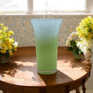 Vintage Green Ombre Art Glass Vase, Signed “L” – 8.25” Tall