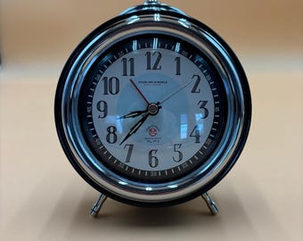 Sterling Noble Vintage Style Alarm Clock - Classic Black & Chrome