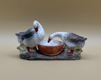 Vintage Japanese Geese Drinking Bowl Figurine