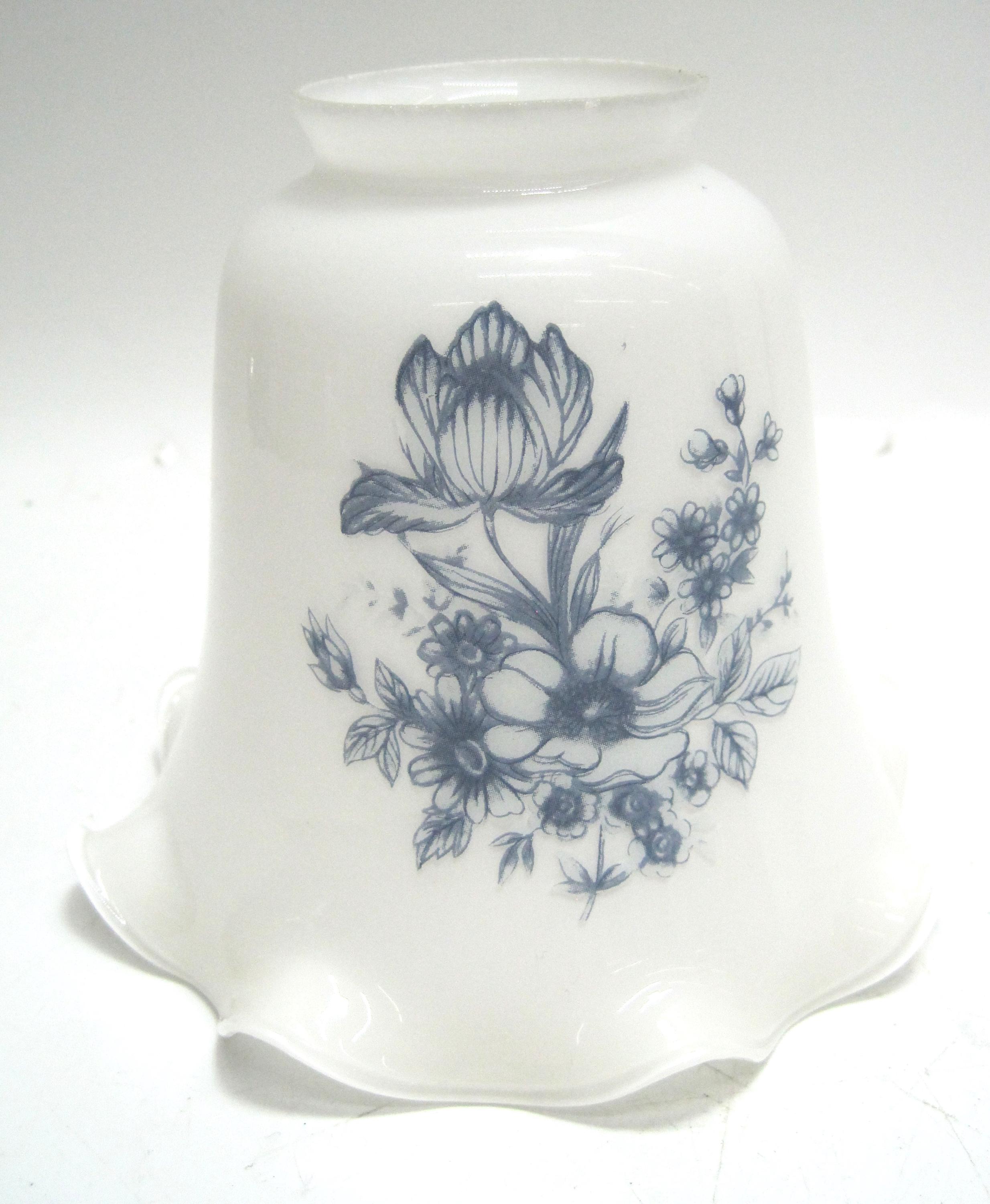 Vintage White Glass Light Shade Globe Blue Flowers 4 1/2