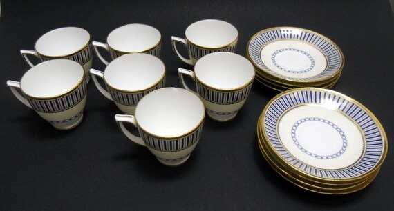アンティークティファニー　ミントン　コバルト Set of 7 - Minton Tiffany & Co Cobalt Blue Stripe Gold Demitasse
