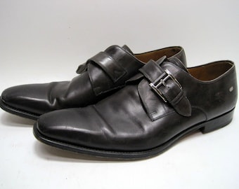 MAGNANNI MARCO Black Leather Single Monk Strap Shoes 13276 Men's Sz 12