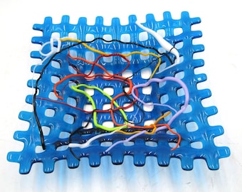 Fused Art Glass Square Lattice Bowl Modern Art Pollock Inspired 11 3/4"